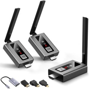 Upgraded Wireless HDMI 2 Receivers and Transmitter with LED Screen, Up to 6 RXs,165FT Plug & Play 4K/1080P HD Output 5.8GHz Extender for TV Box/Laptop/Projector/Camerato to Multiple Screens