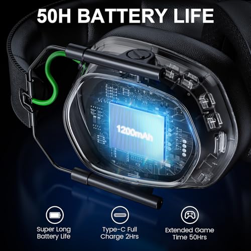 VK81 2.4GHz Wireless Gaming Headset for PS5, PS4, PC - Bluetooth Gaming Headphones with Noise Canceling Mic, Low Latency, Stereo Sound, 50+Hr Battery, RGB Headset Game Boy Accessories, Black - Image 3