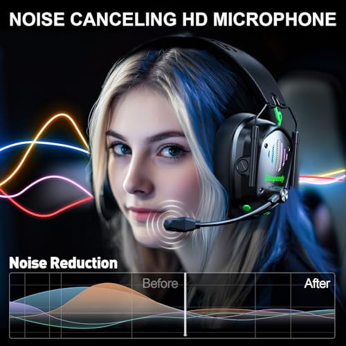 VK81 2.4GHz Wireless Gaming Headset for PS5, PS4, PC - Bluetooth Gaming Headphones with Noise Canceling Mic, Low Latency, Stereo Sound, 50+Hr Battery, RGB Headset Game Boy Accessories, Black - Image 5