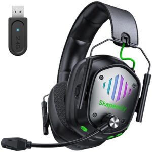 VK81 2.4GHz Wireless Gaming Headset for PS5, PS4, PC – Bluetooth Gaming Headphones with Noise Canceling Mic, Low Latency, Stereo Sound, 50+Hr Battery, RGB Headset Game Boy Accessories, Black