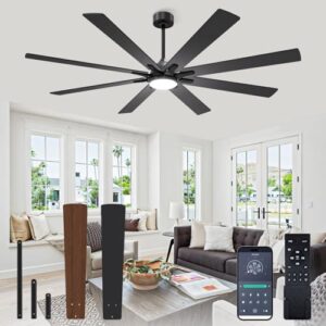 VOLISUN 72in Ceiling Fans with Lights, 8 Blades Large Ceiling Fan with Light and Remote, 3CCT Dimmable Outdoor Ceiling Fans with Light for Patio, Living Room(Black+Wood)
