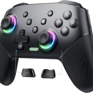 VOYEE Switch Controller Wireless, Pro Controllers Compatible with Switch Lite/OLED/PC, One-Key Pairing Gamepad with 9-Color RGB LEDs 1000mAh Battery 6-Axis Motion Wake Up Function