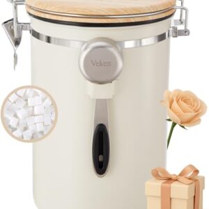 Veken Coffee Canister, 39OZ Large, Airtight Stainless Steel Food Storage Container for 2.2lbs Coffee Beans, Ground, Sugar, Tea, Flour, Cereal, Kitchen Bar Accessories with Date Tracker & Scoop, Cream