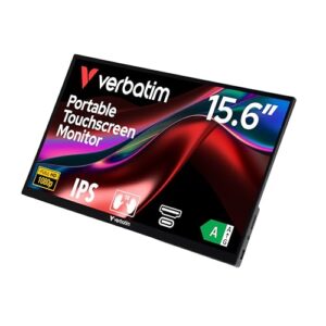Verbatim Portable Touchscreen Monitor 15.6″ USB-C HDMI Full HD 1080p IPS Display with Metal Housing and Adjustable Kick Stand for Laptops and Gaming Consoles