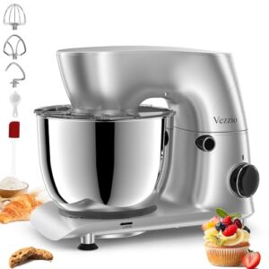 Vezzio Stand Mixer,6 Quarts,10-Speed Tilt-Head,Kitchen Food Mixer with Stainless Steel Bowl,Dough Hook,Whisk, Beater,Egg White Separator (Silver)