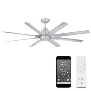 WAC Smart Fans Mocha XL Indoor and Outdoor 8-Blade Smart Home Ceiling Fan 66in Brushed Aluminum with Remote Control works with Alexa and iOS or Android App (NO LED LIGHT KIT)