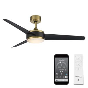 WAC Smart Fans Mod Indoor and Outdoor 3-Blade Smart Home Ceiling Fan 54in Satin Brass Matte Black with 3000K LED Light Kit and Remote Control works with Alexa and iOS or Android App