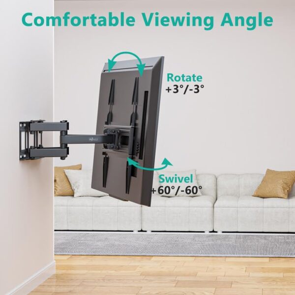 WALI Full Motion TV Wall Mount for Most 32-70 inch Flat Curved TVs, Swivel Extension Tilting Leveling TV Mount Bracket Max Mounting Holes 400x400mm, Holds up to 88 lbs & 12/16" Wood Studs - Image 3