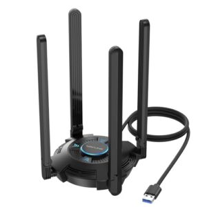 WAVLINK AX5400 USB WiFi Adapter for PC, WiFi 6 USB Adapter with Tri-Band 6GHz/2402Mbps, 5GHz/2402Mbps, 2.4GHz/573Mbps,4×5 dBi Antennas,OFDMA,WPA3, Only for Windows 11/10