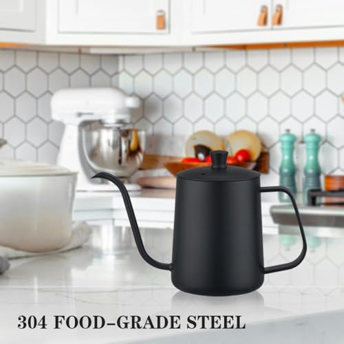 WELLLINK Pour Over Coffee Kettle 20oz 600ML, Leak Proof One-Piece 304 Stainless Steel Gooseneck Kettle with Lid, Food Grade Easy-Clean Narrow Spout & 40 Filters for Home Brewing - Image 3