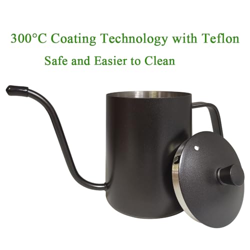 WELLLINK Pour Over Coffee Kettle 20oz 600ML, Leak Proof One-Piece 304 Stainless Steel Gooseneck Kettle with Lid, Food Grade Easy-Clean Narrow Spout & 40 Filters for Home Brewing - Image 6
