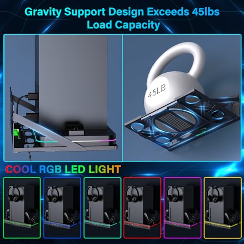 Wall Mount with Cooling Charging Stand for Xbox Series X/S, Luckit Vertical Dual Controller Charger Station Compatible Xbox Series X/S Console Accessories with Cooling Fan, 3 USB Ports&2 Headset Stand - Image 4