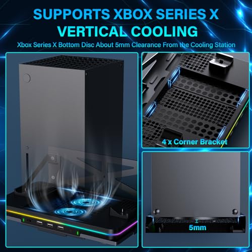 Wall Mount with Cooling Charging Stand for Xbox Series X/S, Luckit Vertical Dual Controller Charger Station Compatible Xbox Series X/S Console Accessories with Cooling Fan, 3 USB Ports&2 Headset Stand - Image 6