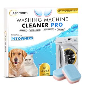 Washing Machine Cleaner Tablets 24 Pack For 1 Year Supply – 20g Deep Cleaning Tablet For HE – Front & Top Load Washer Formulated for Pet Owners. Septic Safe Eco-Friendly Deodorizer and Removes Odors.