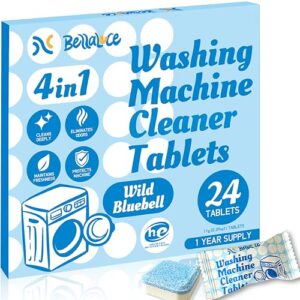 Washing Machine Cleaner Tablets – Bluebell Scented 24 Pack, 1 Year Supply, Deep Cleaning for HE Front Loader & Top Load Washers