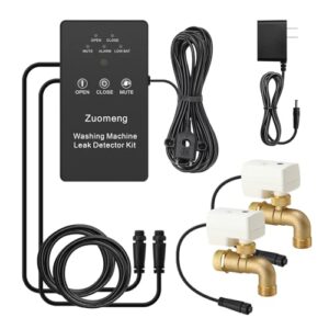 Washing Machine Water Leak Detector Kit with Dual Power Supply, Precise Sensor, Automatic Shut-Off Hot & Cold Valves 3/4″ 90° , Alarm Sound and Alarm Light