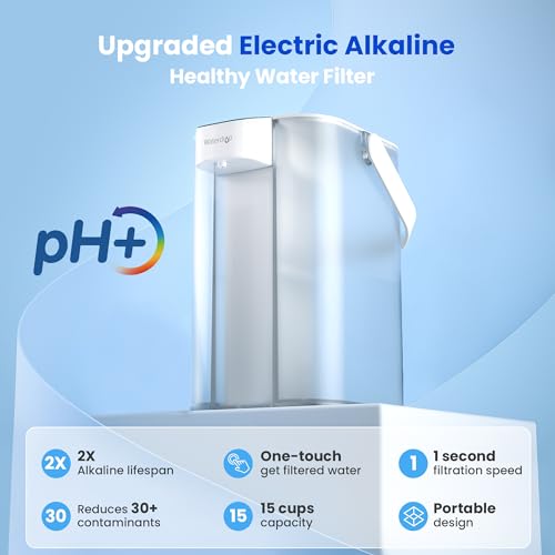 Waterdrop Alkaline Electric Water Filter Pitcher, Rechargeable Water Dispenser, Instant 200-Gallon 15-Cup Countertop Purifier, NSF/ANSI 42, Reduce PFOA/PFOS, Chlorine, Lead, White, with 1 Filter - Image 4