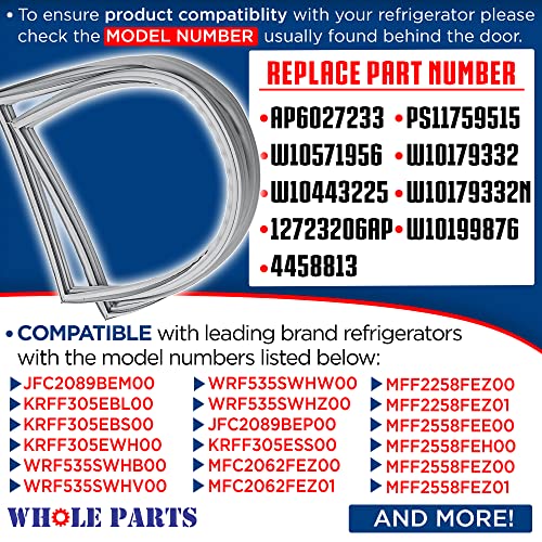 Whole Parts W10830162 Refrigerator French Door Seal (Magnetic Strip Inside, Gray) Replacement & Compatible with Some Jenn Air, Kenmore, Kitchen Aid, Maytag & Whirlpool Refrigerators - Image 4