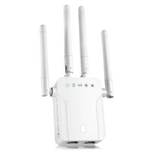 WiFi Extender Signal Booster,WiFi Extender, 5G WiFi Booster with 1200Mbps Dual Band(Up to 10000sq. ft for 55+ Devices), WiFi Repeater with 4 Antennas 360° Coverage, WPS 1-Tap Setup & Ethernet Port