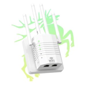 WiFi Range Extender Signal Booster, 1200Mbps Dual-Band Extender for Home, Up to 12880 sq.ft Coverage, Supports 105 Devices, 4 External Antennas, Ethernet Port, WiFi Extender for Home & Office Use