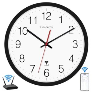 WiFi Wall Clock with Auto-DST 12 Inch, Silent Non-Ticking Round Analog Modern Battery Powered Clock Smart Analog WiFi Clock for Home Office Kitchen Bathroom
