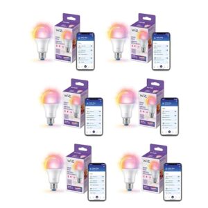 WiZ LED Smart Light Bulbs, Sunset to Sunrise Automation + Motion Detection + Control with Voice or App, Full Color A19 60W 800LM E26 Indoor, Matter Compatible – 6 Pack