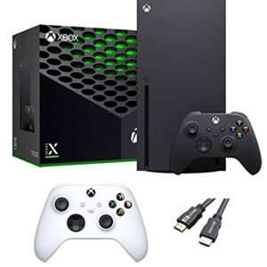 X-Box Series X Gaming Console Bundle – 1TB SSD Black X-Box Console with Two Wireless Controllers -Black and White -and ahaghug Authorized HDMI Cable