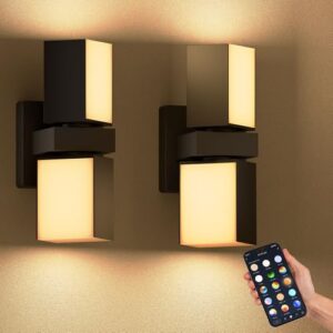 XMCOSY+ Outdoor Wall Lights, 1400LM Smart RGBCW Exterior Lighting Fixtures Adjustable Dual-Head Outdoor Light Fixture, WiFi APP Control, Alexa Compatible, Waterproof Outside Lights for House (2PK)