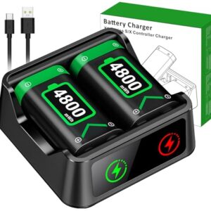 Xbox Controller Battery Pack,Fast Charging 2x 4800mWh Xbox Battery Pack Rechargeable USB Charger Station for Xbox Series X|S/Xbox One Sega Saturn Accessories