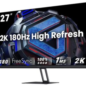 Xiaomi 2K Gaming Monitor G27Qi, QHD 2560×1440, Fast IPS, 180Hz 1ms, AMD Freesync, 100% sRGB, 178 Viewing Angle, 2× HDMI2.0 DP 1.4×2, Black