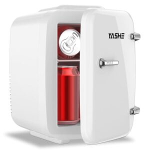 YASHE Mini Fridge, 4 Liter/6 Cans Small Refrigerator for Skincare, 110V AC/ 12V DC Thermoelectric Cooler and Warmer for Drink Office Dorm Bedroom Car, White