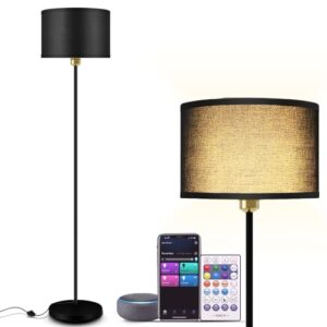 YHW Floor Lamps for Living Room Compatible with Alexa Google, Standing Lamp Tall Lamps for Living Room Bedroom Office Classroom Dorm Room. (Black)
