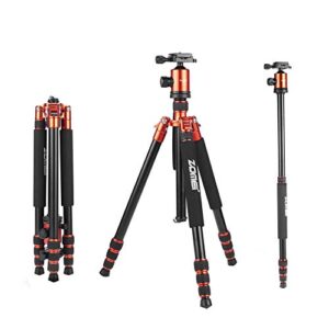 ZOMEI Heavy Duty Camera Tripod Travel Z818 Aluminium Alloy Monopod with 360 Panorama Ball Head Quick Release Plate(Orange)