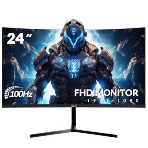 ZZA 24″ Curved Gaming Monitor, Support 100Hz, Full HD 1920×1080, Three Narrow bezels，FreeSync Premium – Ultimate Gaming Experience