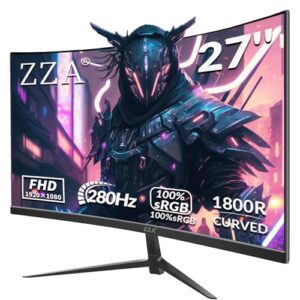 ZZA 27″ Curved Gaming Monitor, Support 240Hz，Up to 280Hz, FHD 1920×1080, Three Narrow bezels,Computer Monitor FreeSync Premium – Ultimate Gaming Experience