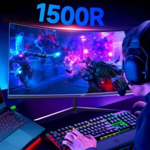 ZZA 32-Inch QHD Curved Gaming Monitor – 2K Resolution, 165Hz Refresh Rate, 1ms Response Time, FreeSync & G-Sync, HDR10, 122% sRGB Coverage, DP/HDMI, VESA Mount Compatible