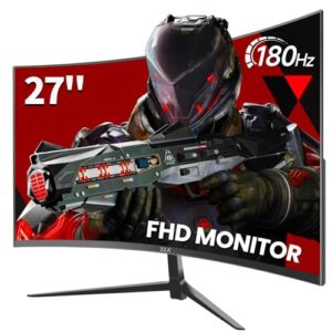 ZZA 27 Inch Curved Gaming Monitor 180Hz /144HZ 1ms FHD 1080P Computer Monitor FreeSync|1500R|130% sRGB|HDR|Low Blue Light|HDMI DP Ports|VESA Mount|Metal Stand