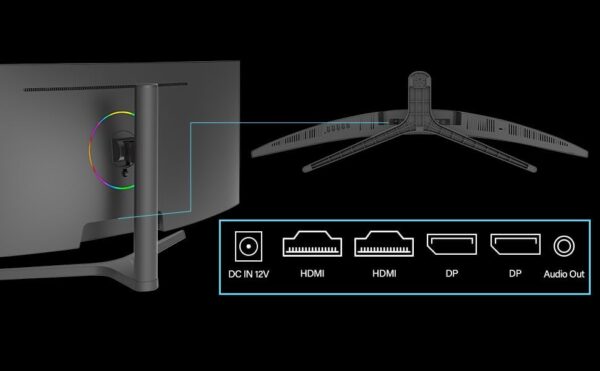 ZZA 34" Ultrawide Curved Gaming Monitor, 1500R PC Screen 165hz WQHD 3440x1440, Curved Computer Monitors with FreeSync,HDR10, 1ms,Eye Care, Borderless Design,Support Wallmount 75x75mm - Image 7