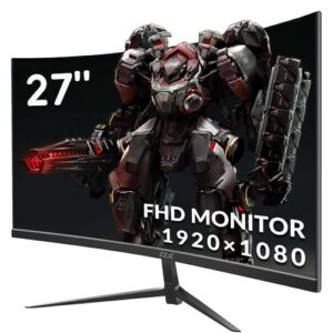 ZZA Gaming Monitor 27 Inch Curved 180Hz| 165Hz|144Hz|1ms| Computer Monitor FHD|1080P| 90% DCI-P3,100% sRGB,PC Monitor FreeSync| HDMI|HDR|Low Blue Light| HDMI|DP Ports| VESA Mount| Metal Stand
