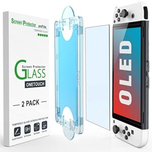 amFilm Auto-Alignment OneTouch for Nintendo Switch OLED 7.0″ 2021 Screen Protector, Tempered Glass, 30 seconds Installation, Bubble Free, Anti-Scratch, Touch Sensitive, Ultra-Clear [2 Pack]