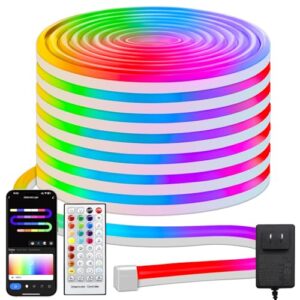 echosari Neon Rope Lights RGB Color Changing IC, 33Ft LED Neon Rope Light Outdoor with Music Sync, 64 Scene Modes for Bedroom Party Decor – Work with Alexa, Google Assistant