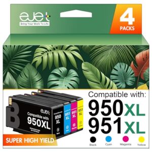 ejet 950XL and 951XL Ink Cartridges Combo Pack Compatible for HP 950 951 Ink Cartridges Combo Pack Use for OfficeJet Pro 8600 8610 8615 8620 8625 8100 8630 8660 276DW 251DW, Black Cyan Magenta Yellow