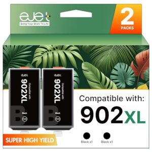 ejet Compatible 902XL Ink Cartridge Replacement for HP Officejet Pro 6978 6958 6968 6970 6962 6960, Black, 2-Pack