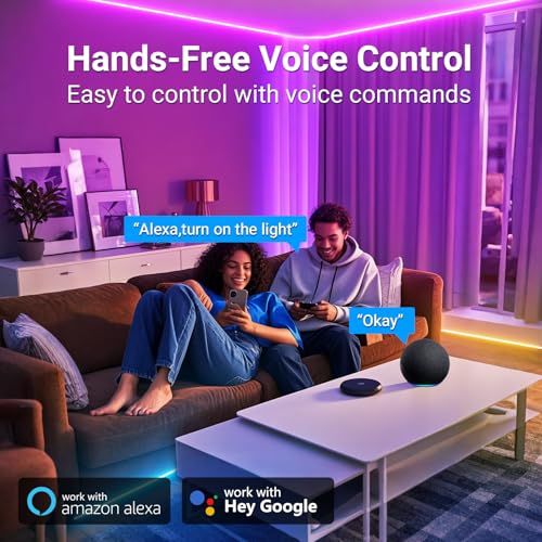 hyrion Smart LED Lights for Bedroom 100ft, Voice Control Strip Lights with Alexa and Google Assistant, RGB Color Changing, Music Sync WI-FI Led Lighting with App Controlled for Room Decor(2 * 50ft) - Image 3