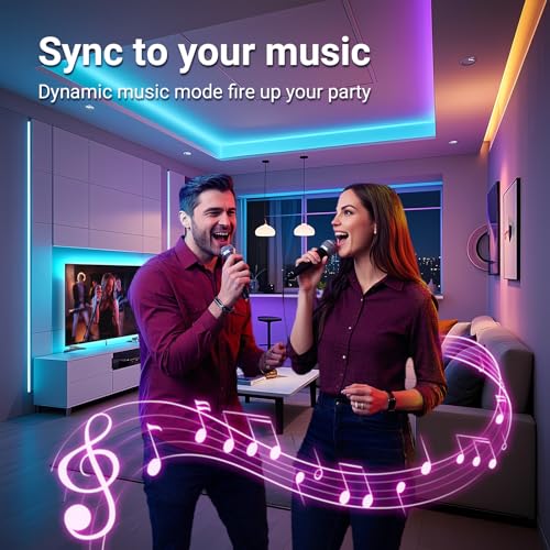 hyrion Smart LED Lights for Bedroom 100ft, Voice Control Strip Lights with Alexa and Google Assistant, RGB Color Changing, Music Sync WI-FI Led Lighting with App Controlled for Room Decor(2 * 50ft) - Image 4