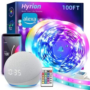 hyrion Smart LED Lights for Bedroom 100ft, Voice Control Strip Lights with Alexa and Google Assistant, RGB Color Changing, Music Sync WI-FI Led Lighting with App Controlled for Room Decor(2 * 50ft)