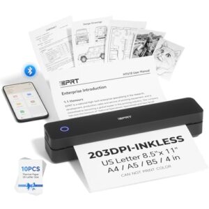 iDPRT Portable Printer Wireless for Travel – 203DPI Bluetooth Mobile Printer Support for 8.5″x11″ US Letter, Inkless Compatible with iOS, Android, Laptop for Office, Car and Home, School