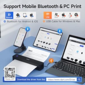 iDPRT Portable Printer Wireless for Travel – 203DPI Bluetooth Mobile Printer Support for 8.5″x11″ US Letter, Inkless Compatible with iOS, Android, Laptop for Office, Car and Home, School