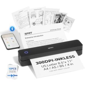 iDPRT Portable Printer Wireless for Travel, 300DPI Bluetooth Thermal Printer Support for 8.5″x11″ US Letter, Inkless Compatible with iOS, Android, Laptop for Office, Car and Home, School