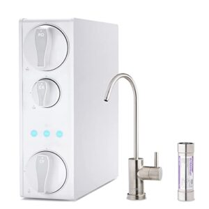 iSpring RO500AK-BN+UVF8 Tankless Reverse Osmosis Water Filtration System with Natural pH Alkaline Remineralization and LED UVF8 Light, 500 GPD RO System, Brushed Nickel Faucet, 2:1 Pure to Drain Ratio